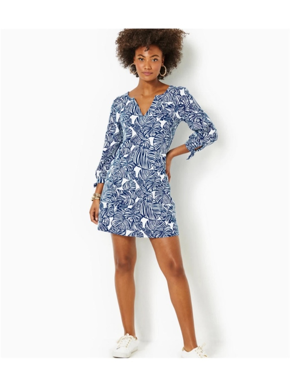 Lilly Pulitzer Navy and White Leaf-Print beach path Dress size Medium